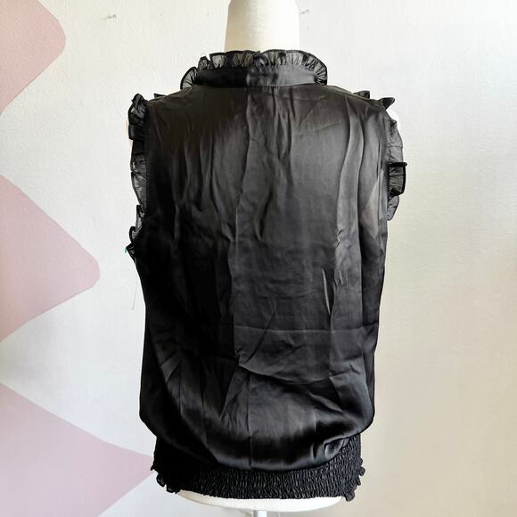 Black Ruffle Front Satin Tank Top Victorian Y2K 2000s Gothic Grunge Large - Picture 3 of 7